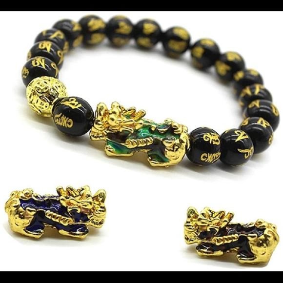 Amazon.com: WCOCOW Feng Shui Black Obsidian Bracelet Natural  Natural Stone Black Obsidian Pixiu Bracelet with Tiger Eye and Double Pixiu Luck